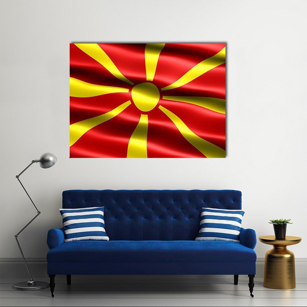 North Macedonia Flag Canvas Wall Art-5 Star-Gallery Wrap-62" x 32"-Tiaracle