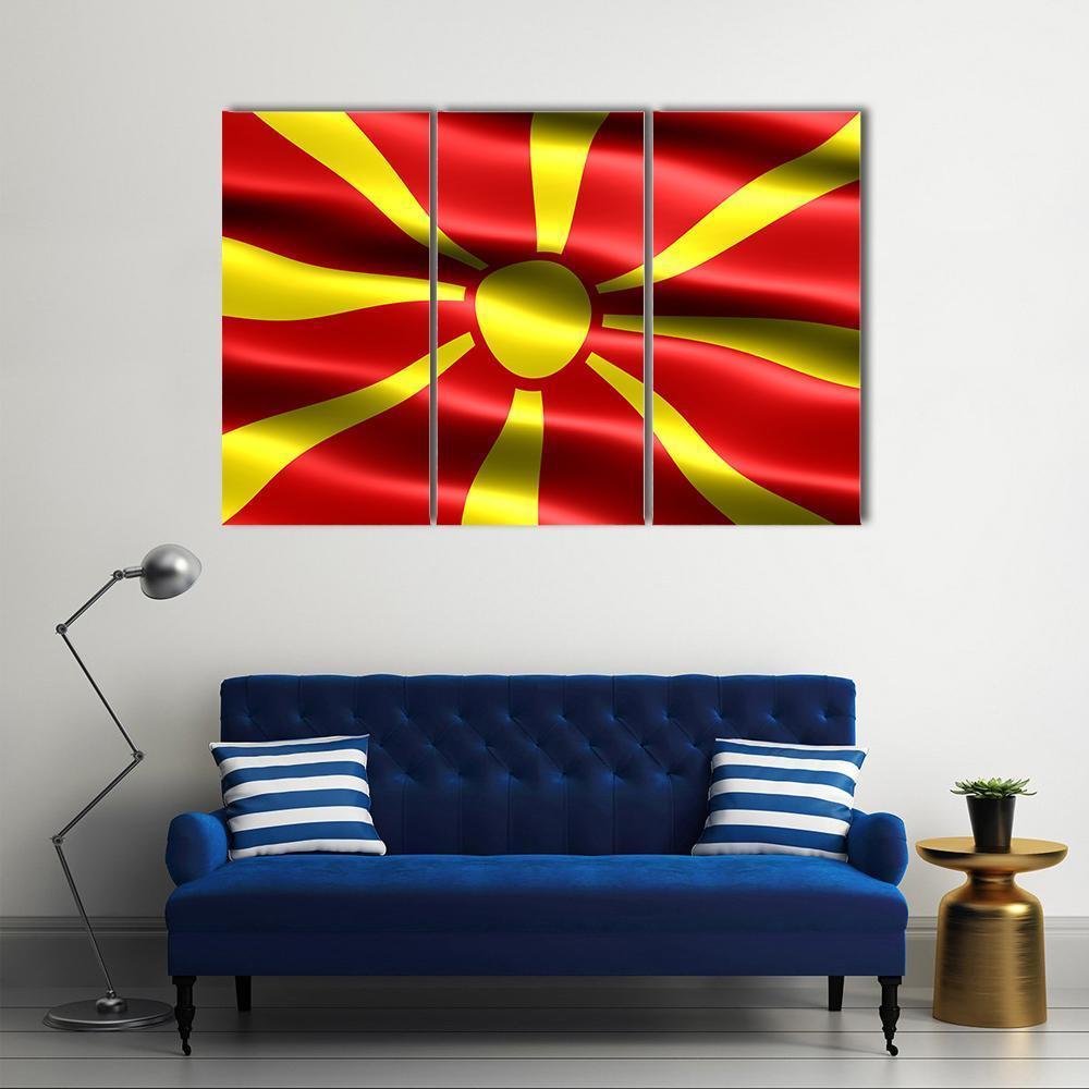North Macedonia Flag Canvas Wall Art-3 Horizontal-Gallery Wrap-37" x 24"-Tiaracle