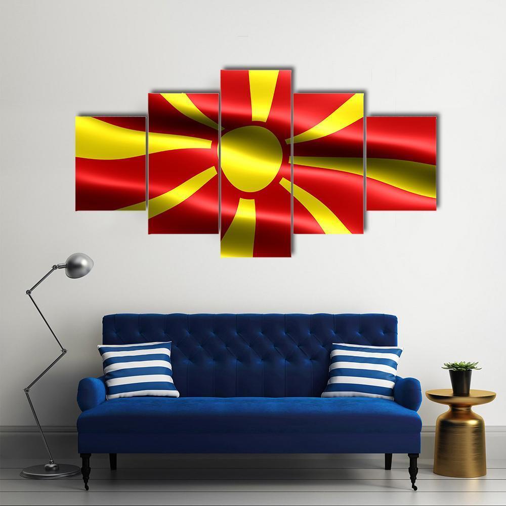 North Macedonia Flag Canvas Wall Art-5 Star-Gallery Wrap-62" x 32"-Tiaracle