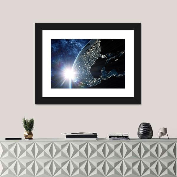 North &amp; South America At Night From Space Canvas Wall Art-1 Piece-Framed Print-20" x 16"-Tiaracle