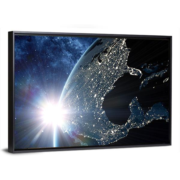 North & South America At Night From Space Canvas Wall Art-3 Horizontal-Gallery Wrap-25" x 16"-Tiaracle