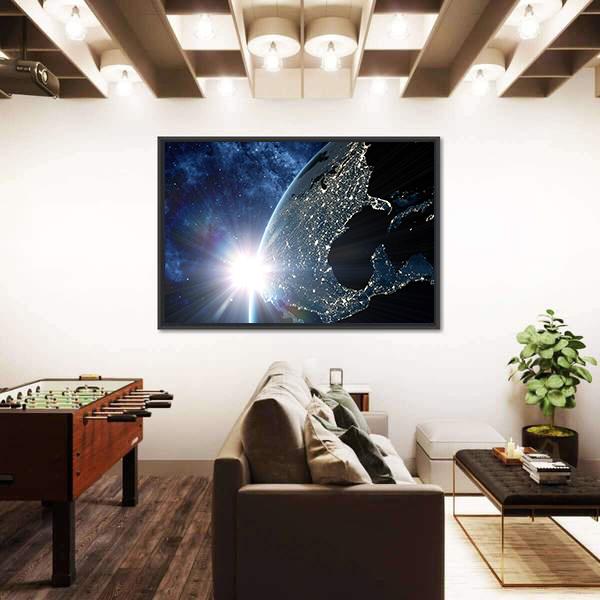 North & South America At Night From Space Canvas Wall Art-3 Horizontal-Gallery Wrap-25" x 16"-Tiaracle