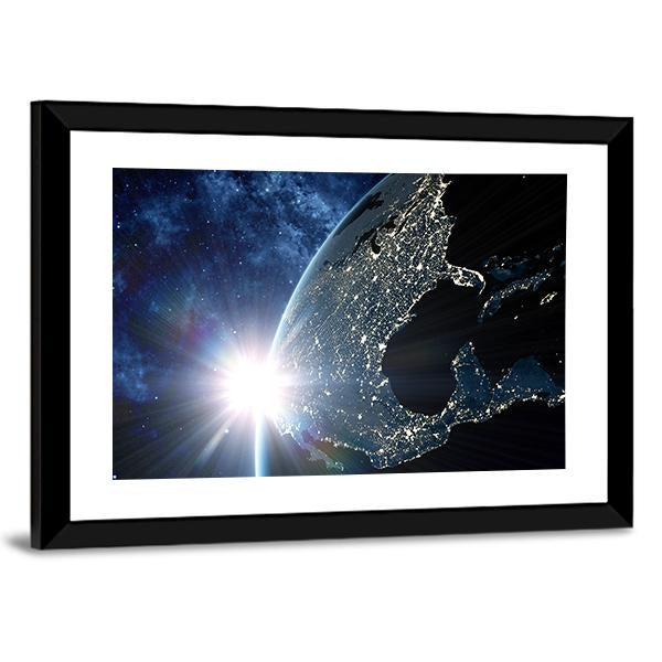 North & South America At Night From Space Canvas Wall Art-3 Horizontal-Gallery Wrap-25" x 16"-Tiaracle