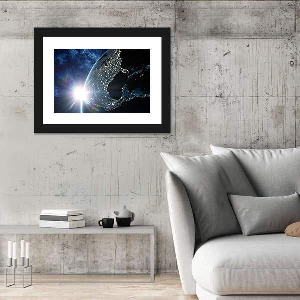 North & South America At Night From Space Canvas Wall Art-3 Horizontal-Gallery Wrap-25" x 16"-Tiaracle