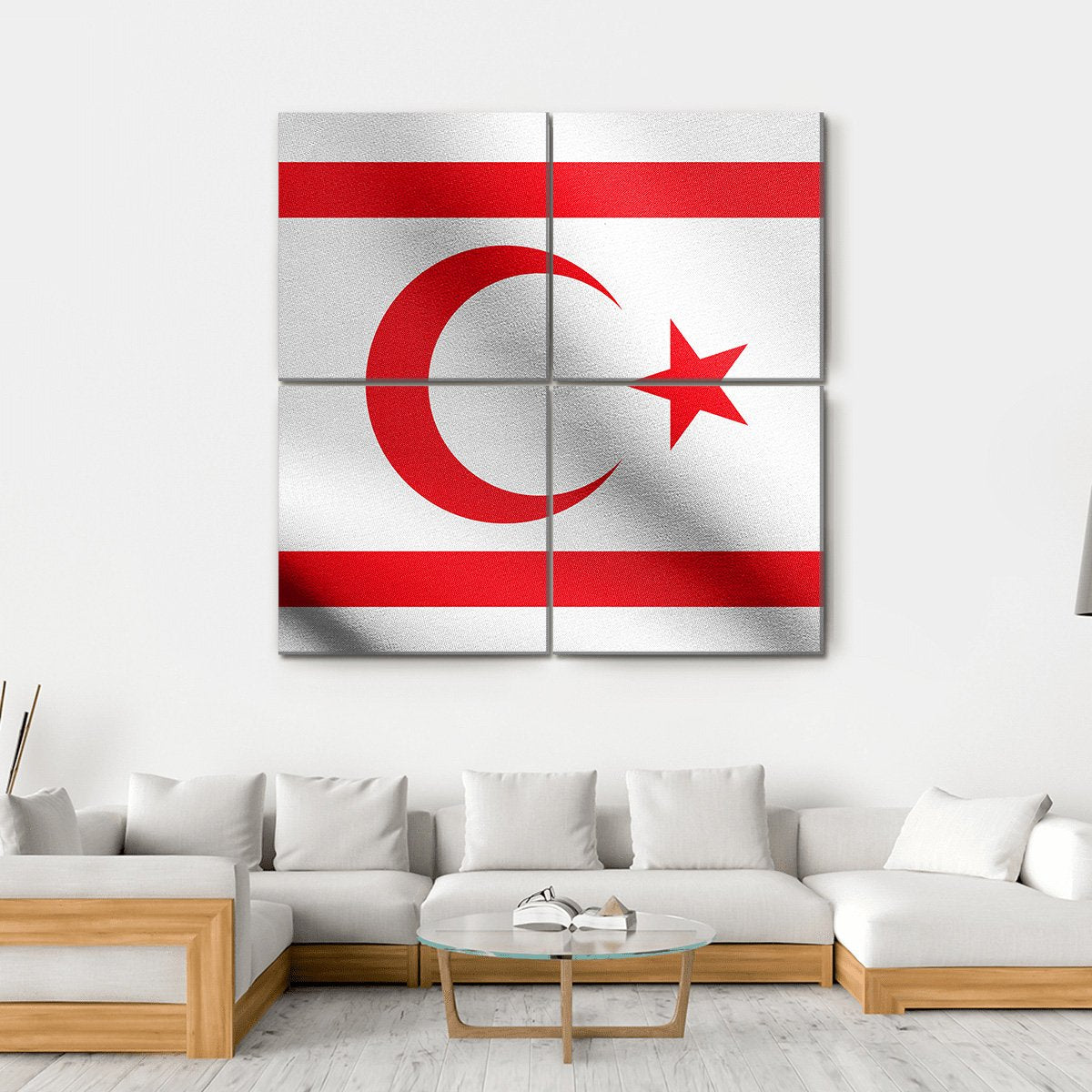 Northern Cyprus Flag Canvas Wall Art-4 Square-Gallery Wrap-17" x 17"-Tiaracle