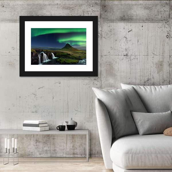 Northern Light At Mountain Canvas Wall Art-3 Horizontal-Gallery Wrap-25" x 16"-Tiaracle