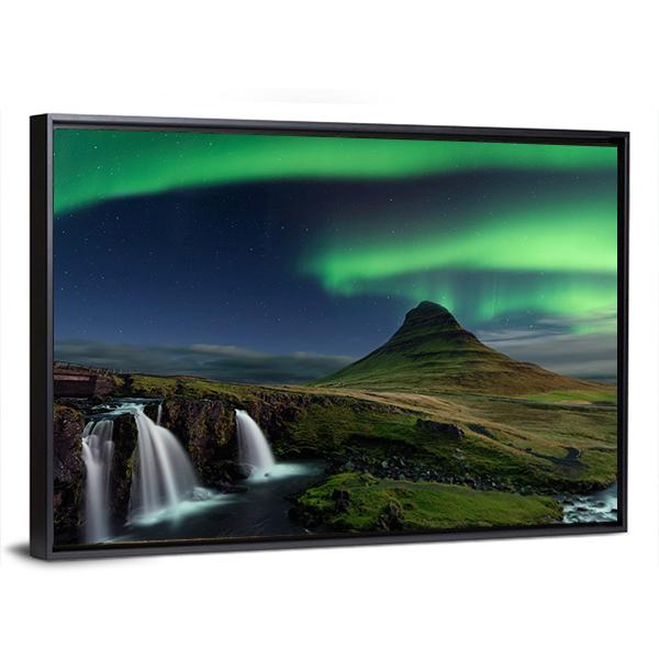 Northern Light At Mountain Canvas Wall Art-3 Horizontal-Gallery Wrap-25" x 16"-Tiaracle
