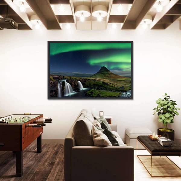 Northern Light At Mountain Canvas Wall Art-5 Horizontal-Gallery Wrap-22" x 12"-Tiaracle