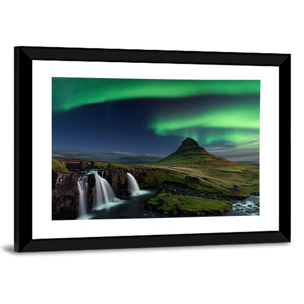 Northern Light At Mountain Canvas Wall Art-3 Horizontal-Gallery Wrap-25" x 16"-Tiaracle
