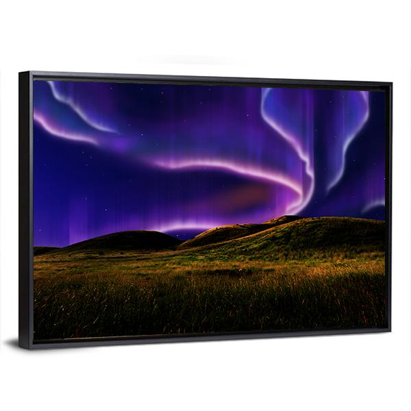 Northern Light On Silent Field Canvas Wall Art-3 Horizontal-Gallery Wrap-25" x 16"-Tiaracle