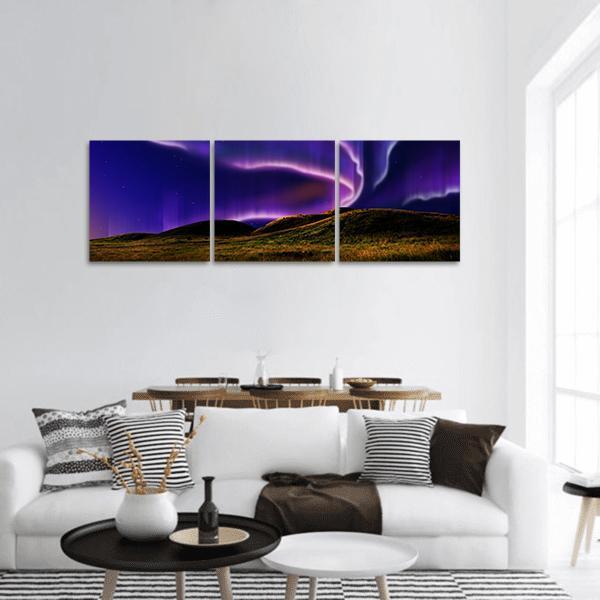 Northern Light On Silent Field Panoramic Canvas Wall Art-3 Piece-25" x 08"-Tiaracle