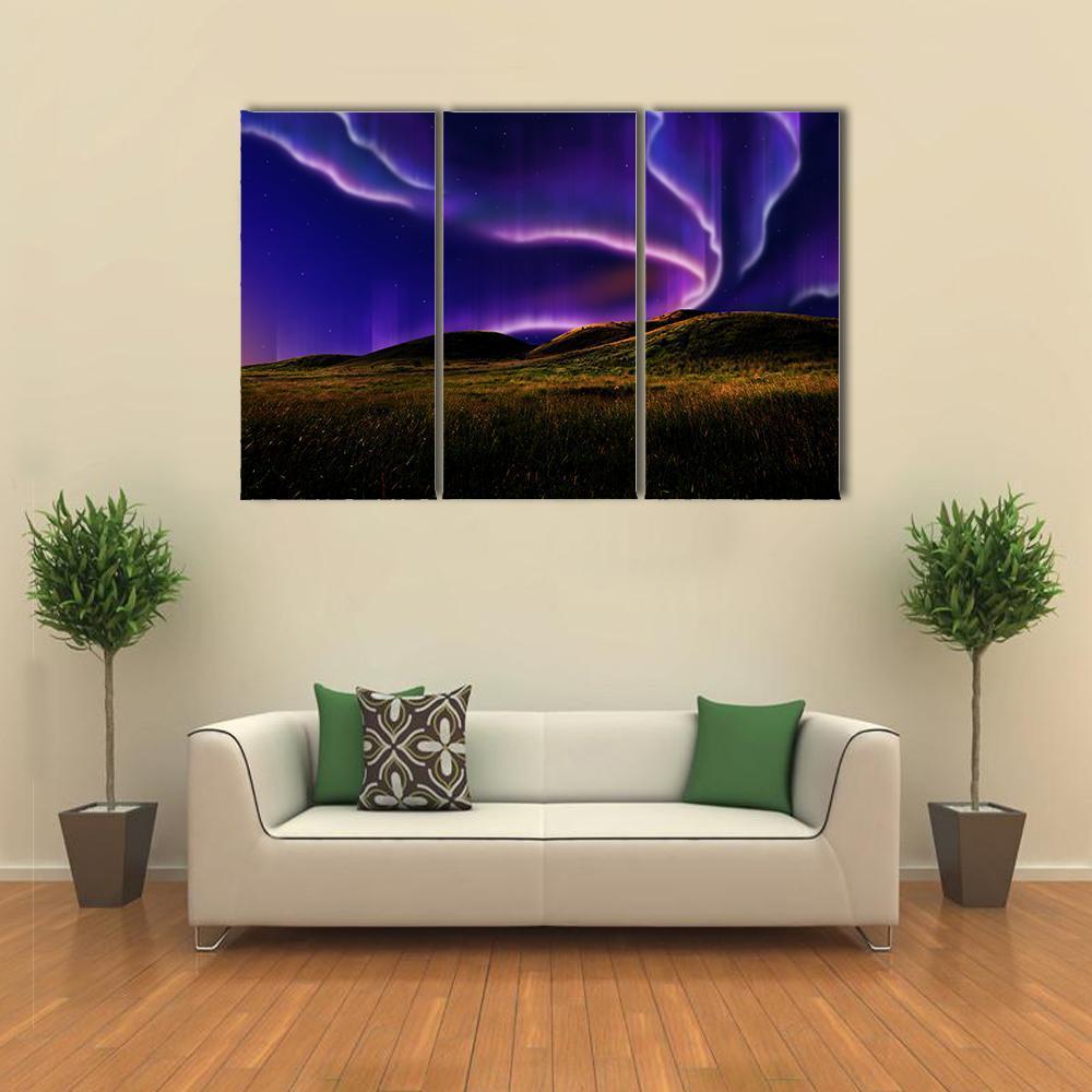 Northern Light On Silent Field Canvas Wall Art-3 Horizontal-Gallery Wrap-37" x 24"-Tiaracle