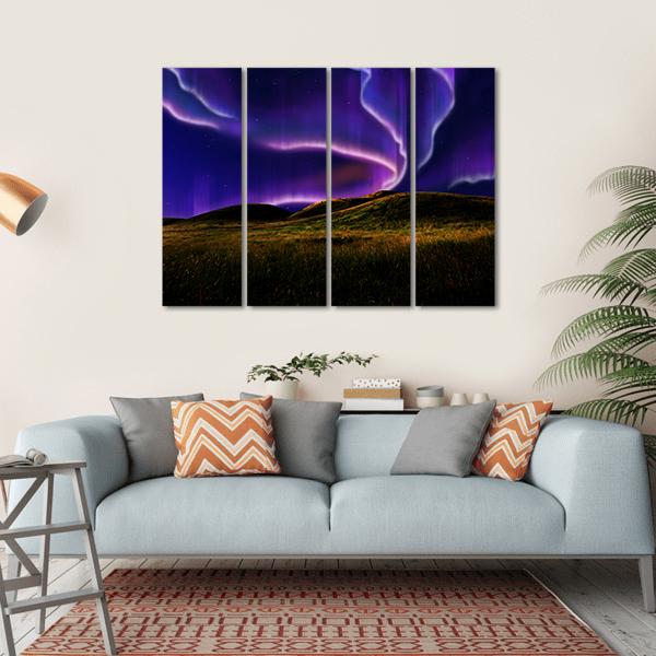 Northern Light On Silent Field Canvas Wall Art-4 Horizontal-Gallery Wrap-34" x 24"-Tiaracle