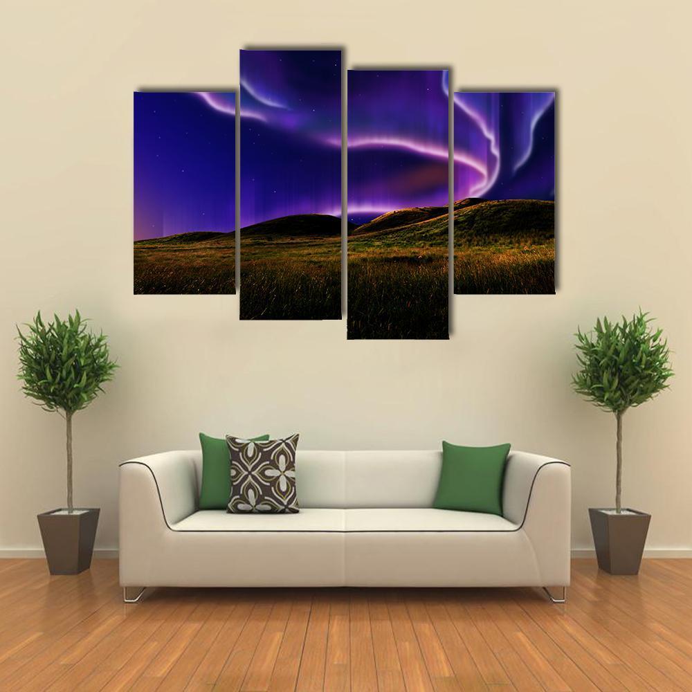 Northern Light On Silent Field Canvas Wall Art-4 Pop-Gallery Wrap-50" x 32"-Tiaracle
