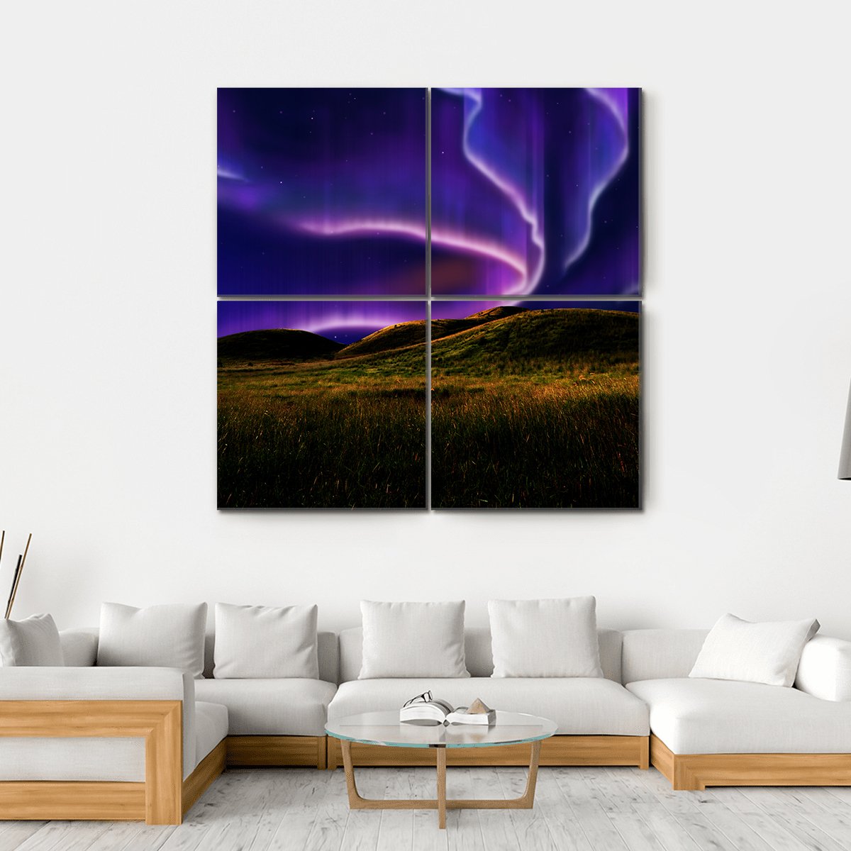 Northern Light On Silent Field Canvas Wall Art-4 Square-Gallery Wrap-17" x 17"-Tiaracle