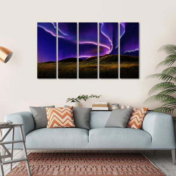 Northern Light On Silent Field Canvas Wall Art-5 Horizontal-Gallery Wrap-22" x 12"-Tiaracle