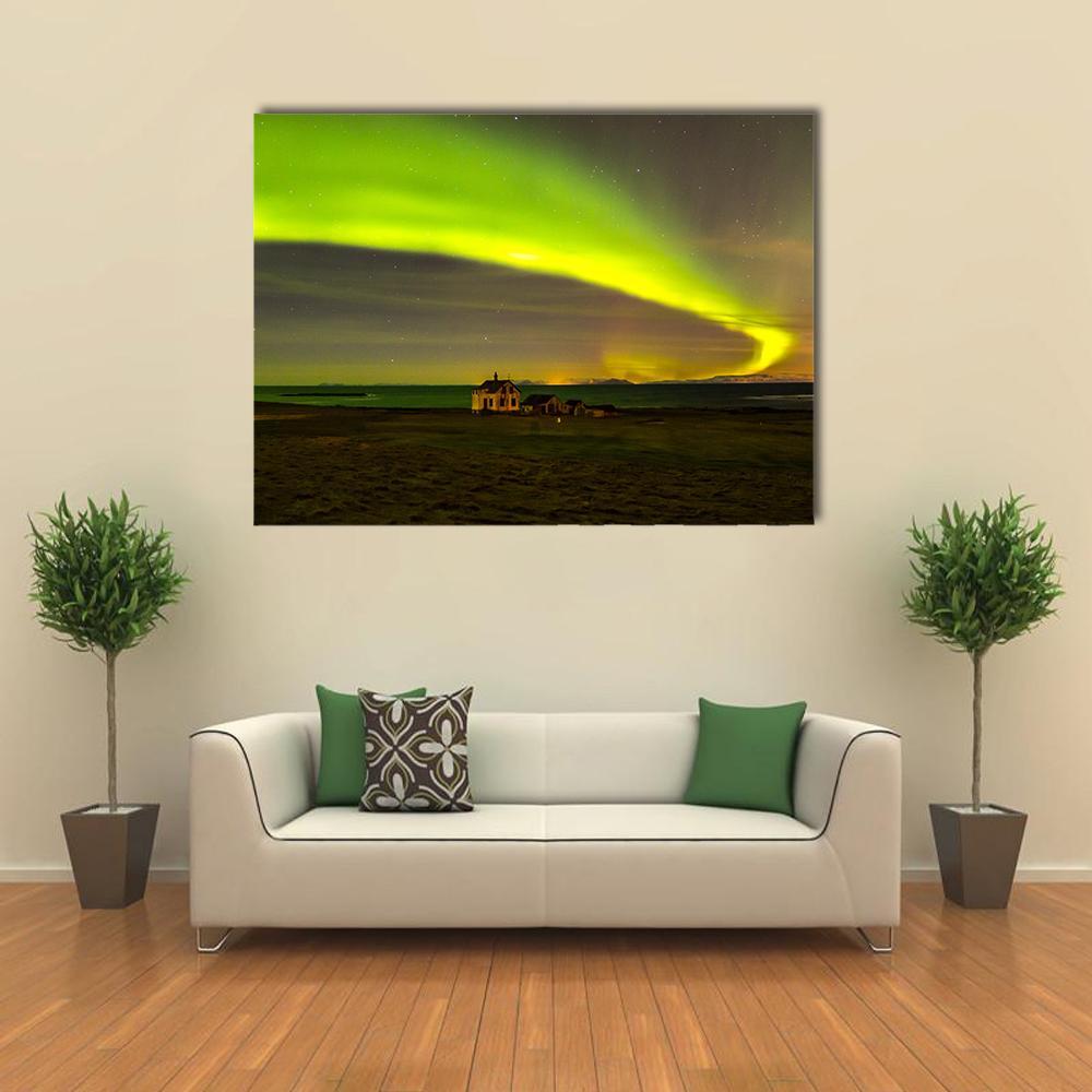 Northern Lights In Iceland Canvas Wall Art-5 Horizontal-Gallery Wrap-22" x 12"-Tiaracle
