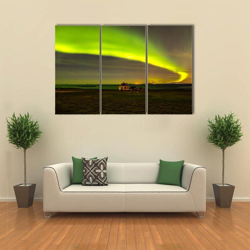 Northern Lights In Iceland Canvas Wall Art-3 Horizontal-Gallery Wrap-37" x 24"-Tiaracle