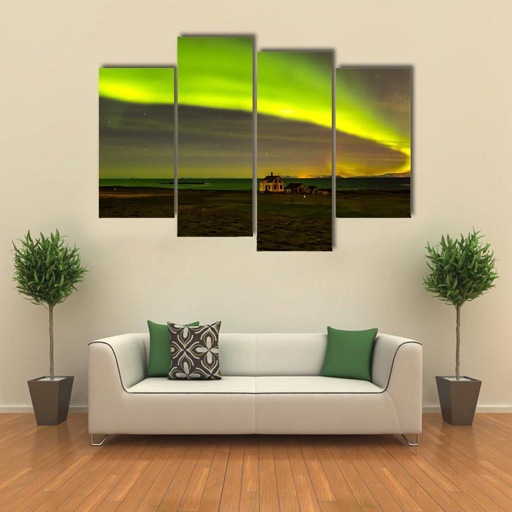 Northern Lights In Iceland Canvas Wall Art-4 Pop-Gallery Wrap-50" x 32"-Tiaracle