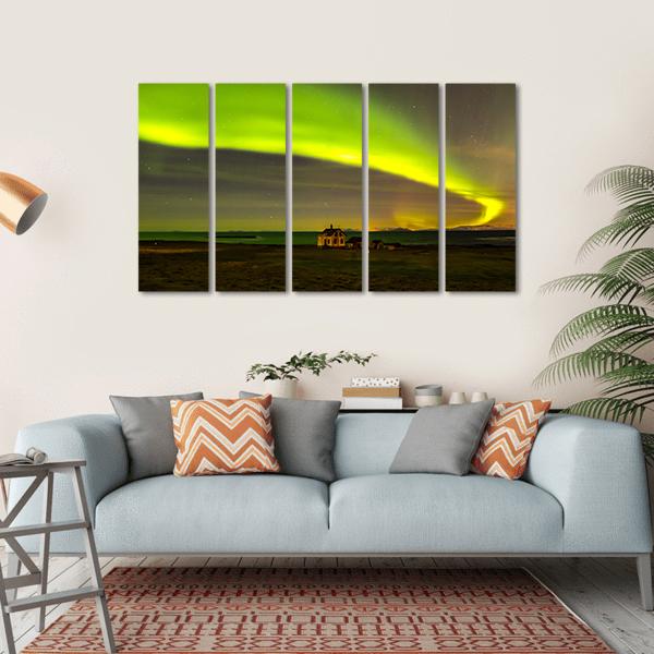 Northern Lights In Iceland Canvas Wall Art-5 Horizontal-Gallery Wrap-22" x 12"-Tiaracle