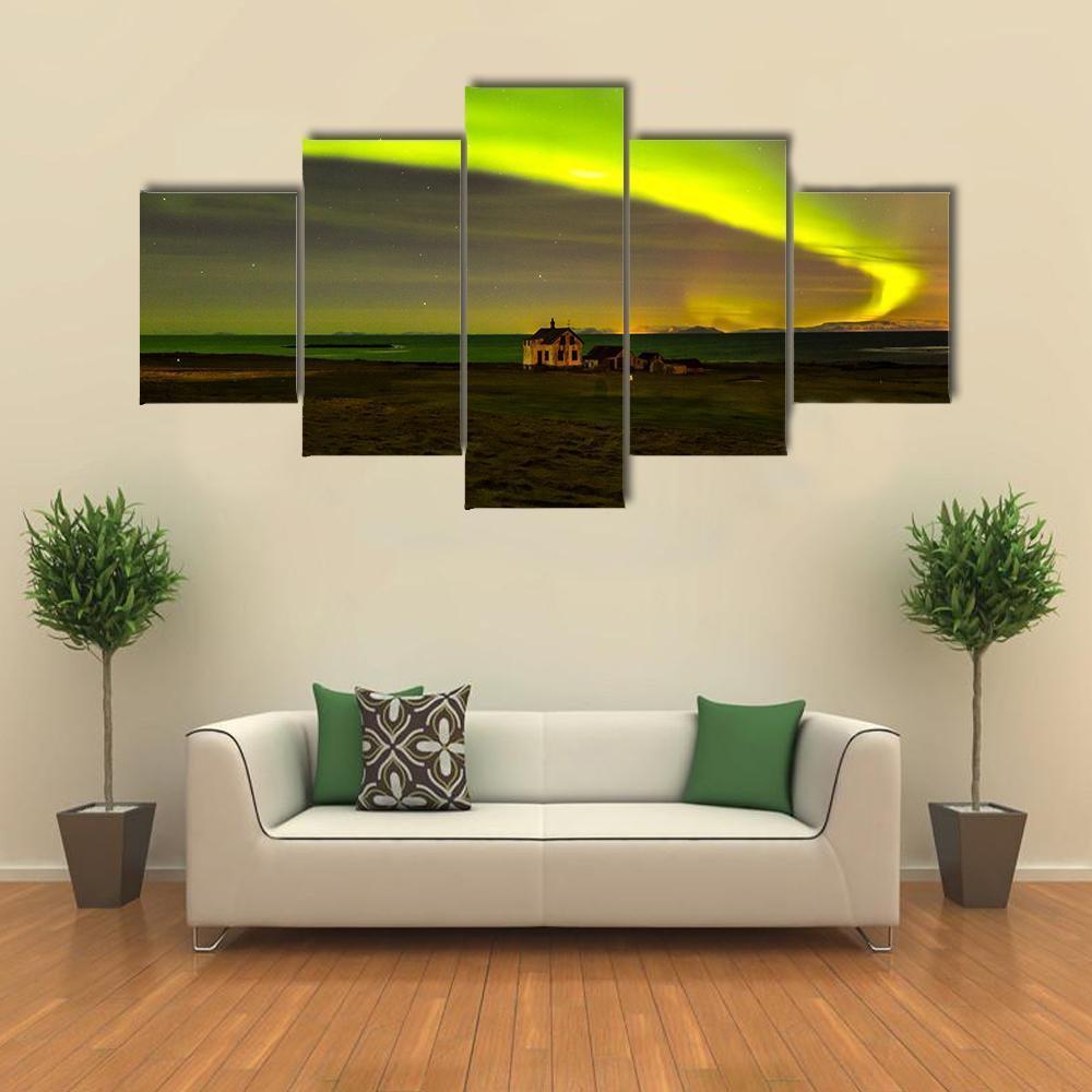 Northern Lights In Iceland Canvas Wall Art-3 Horizontal-Gallery Wrap-37" x 24"-Tiaracle