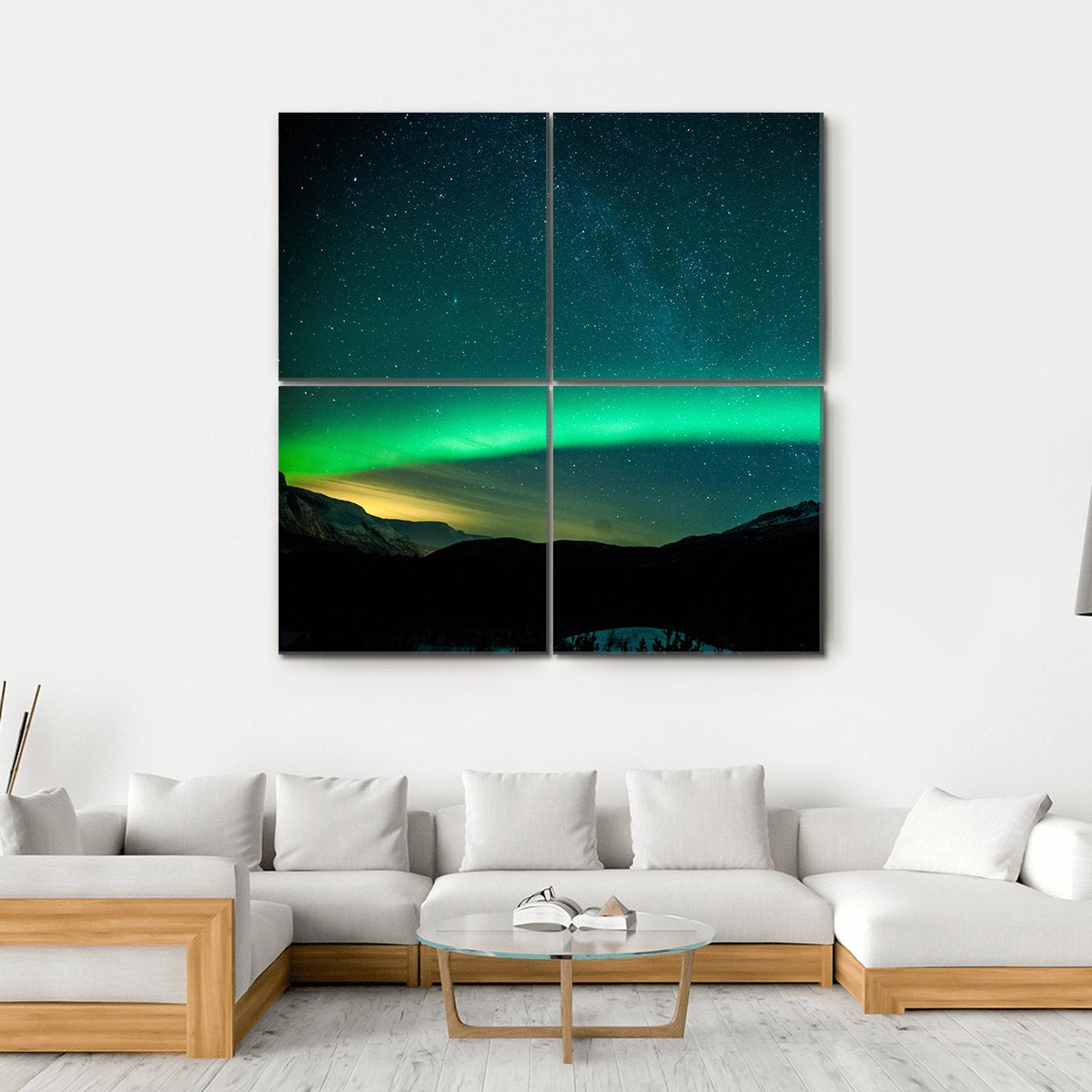 Northern Lights Arc Sweden Canvas Wall Art-4 Square-Gallery Wrap-17" x 17"-Tiaracle