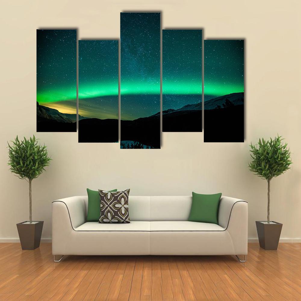 Northern Lights Arc Sweden Canvas Wall Art-5 Pop-Gallery Wrap-47" x 32"-Tiaracle