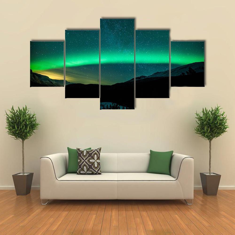 Northern Lights Arc Sweden Canvas Wall Art-5 Star-Gallery Wrap-62" x 32"-Tiaracle