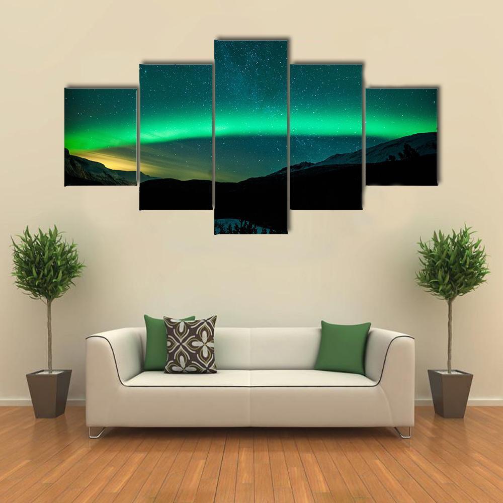Northern Lights Arc Sweden Canvas Wall Art-5 Pop-Gallery Wrap-47" x 32"-Tiaracle