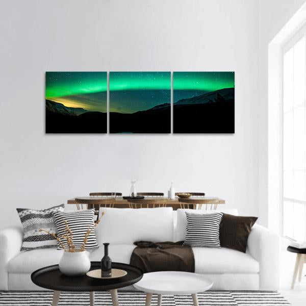 Northern Lights Arc Sweden Panoramic Canvas Wall Art-3 Piece-25" x 08"-Tiaracle