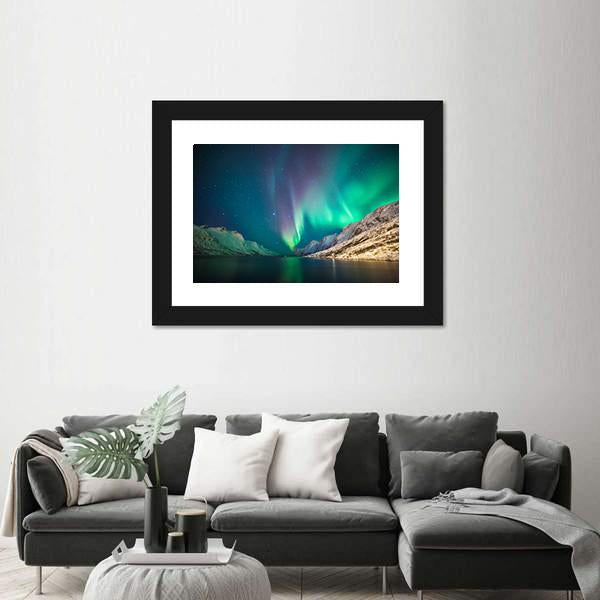 Northern lights at Ersfjordbotn Canvas Wall Art-1 Piece-Floating Frame-36" x 24"-Tiaracle