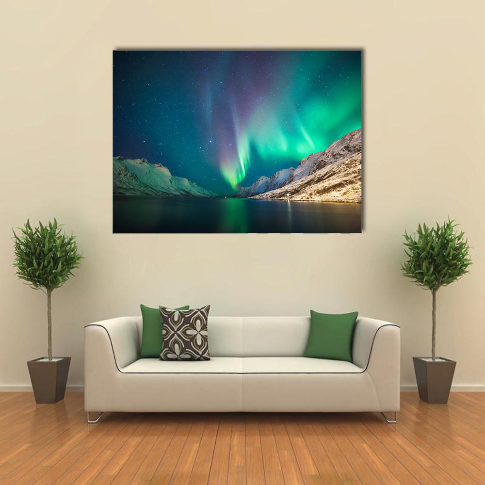 Northern lights at Ersfjordbotn Canvas Wall Art-1 Piece-Gallery Wrap-36" x 24"-Tiaracle