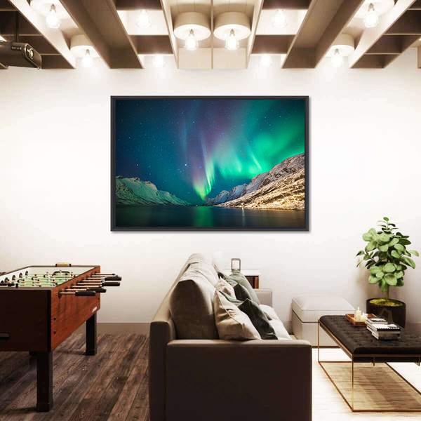 Northern lights at Ersfjordbotn Canvas Wall Art-1 Piece-Framed Print-20" x 16"-Tiaracle