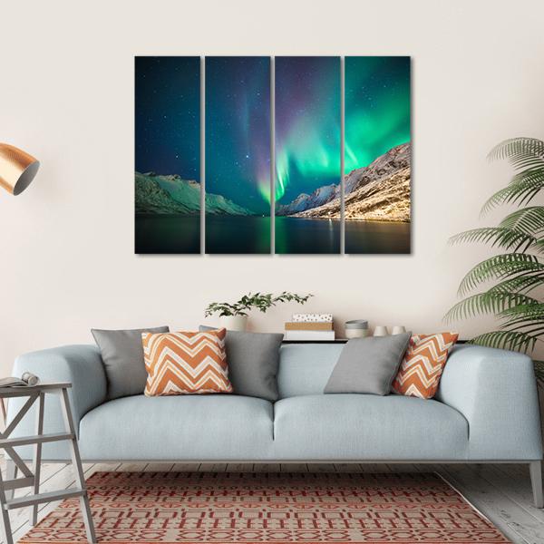 Northern lights at Ersfjordbotn Canvas Wall Art-4 Horizontal-Gallery Wrap-34" x 24"-Tiaracle