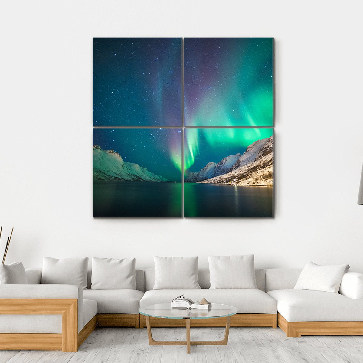 Northern lights at Ersfjordbotn Canvas Wall Art-4 Square-Gallery Wrap-17" x 17"-Tiaracle