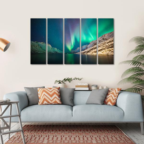 Northern lights at Ersfjordbotn Canvas Wall Art-5 Horizontal-Gallery Wrap-22" x 12"-Tiaracle