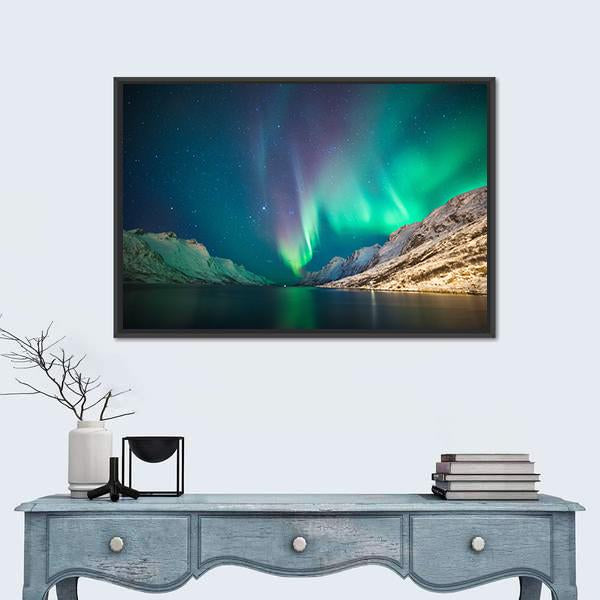 Northern lights at Ersfjordbotn Canvas Wall Art-5 Horizontal-Gallery Wrap-22" x 12"-Tiaracle