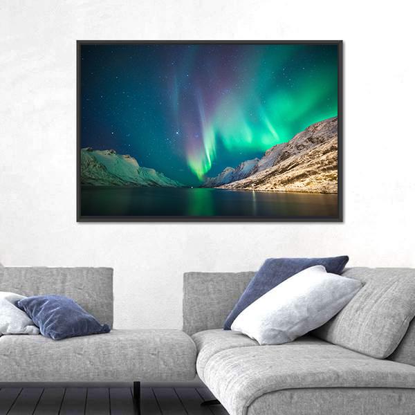 Northern lights at Ersfjordbotn Canvas Wall Art-5 Horizontal-Gallery Wrap-22" x 12"-Tiaracle