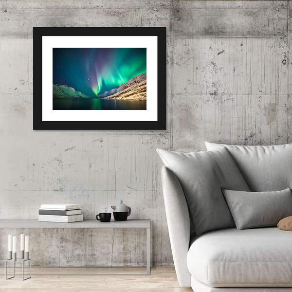 Northern lights at Ersfjordbotn Canvas Wall Art-5 Horizontal-Gallery Wrap-22" x 12"-Tiaracle
