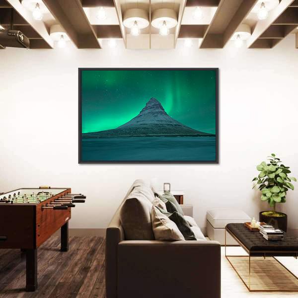 Northern Lights At Mount Kirkjufell Canvas Wall Art-3 Horizontal-Gallery Wrap-25" x 16"-Tiaracle