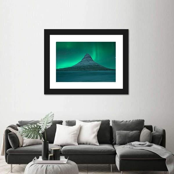 Northern Lights At Mount Kirkjufell Canvas Wall Art-3 Horizontal-Gallery Wrap-25" x 16"-Tiaracle
