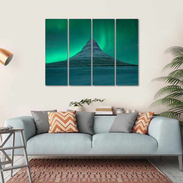 Northern Lights At Mount Kirkjufell Canvas Wall Art-4 Horizontal-Gallery Wrap-34" x 24"-Tiaracle