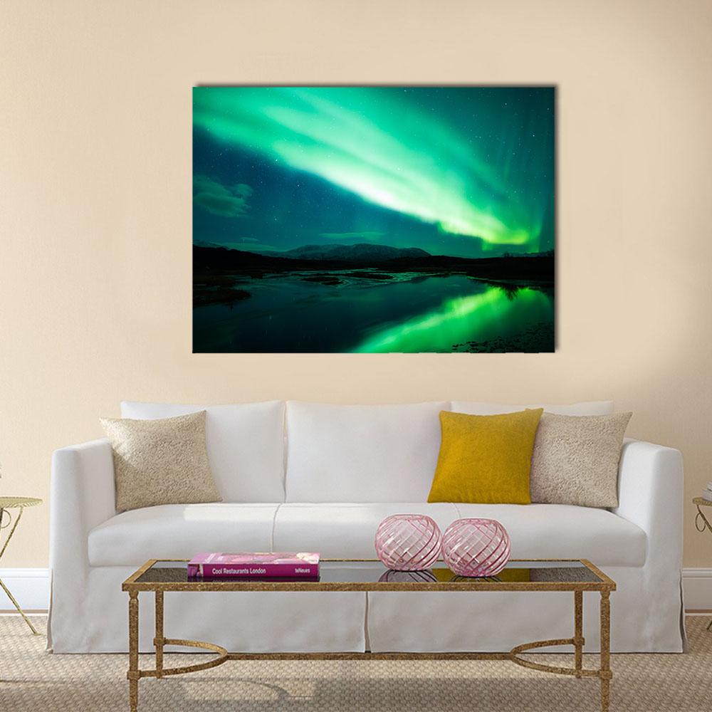 Northern Lights (Aurora Borealis) Canvas Wall Art-1 Piece-Gallery Wrap-24" x 16"-Tiaracle