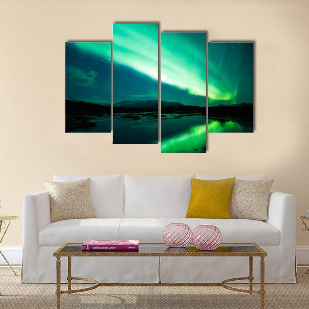 Northern Lights (Aurora Borealis) Canvas Wall Art-4 Pop-Gallery Wrap-34" x 20"-Tiaracle