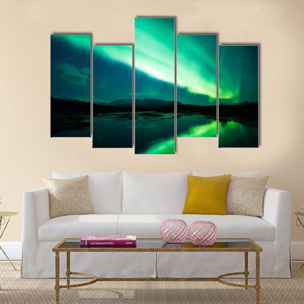 Northern Lights (Aurora Borealis) Canvas Wall Art-5 Pop-Gallery Wrap-32" x 21"-Tiaracle