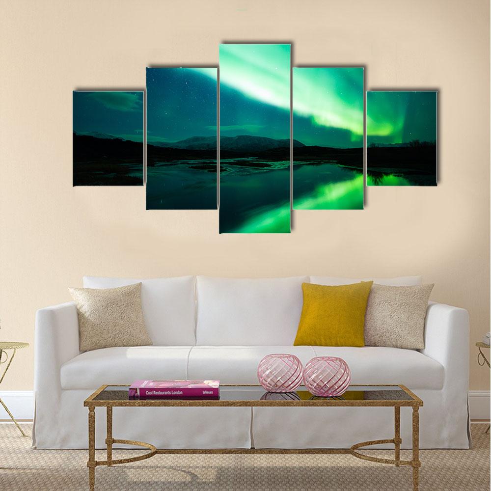 Northern Lights (Aurora Borealis) Canvas Wall Art-3 Horizontal-Gallery Wrap-25" x 16"-Tiaracle