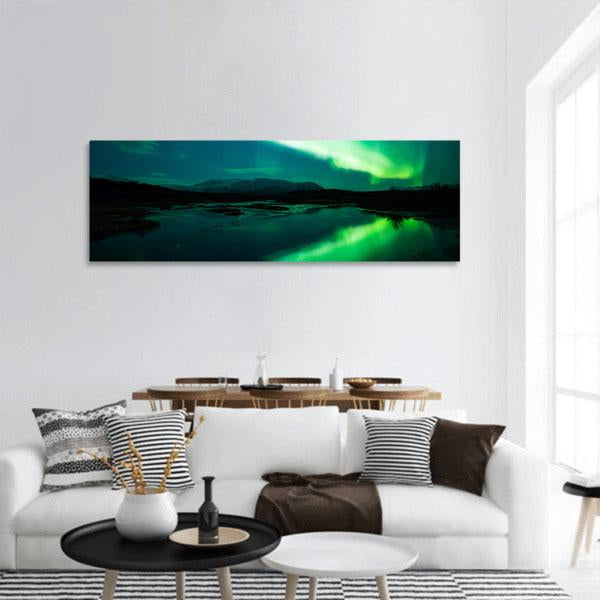 Northern Lights (Aurora Borealis) Panoramic Canvas Wall Art-1 Piece-36" x 12"-Tiaracle