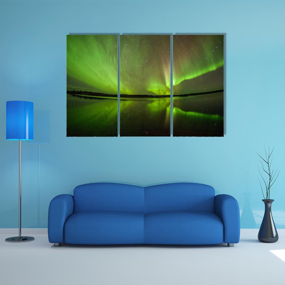 Northern Lights Aurora Borealis Canvas Wall Art-3 Horizontal-Gallery Wrap-37" x 24"-Tiaracle