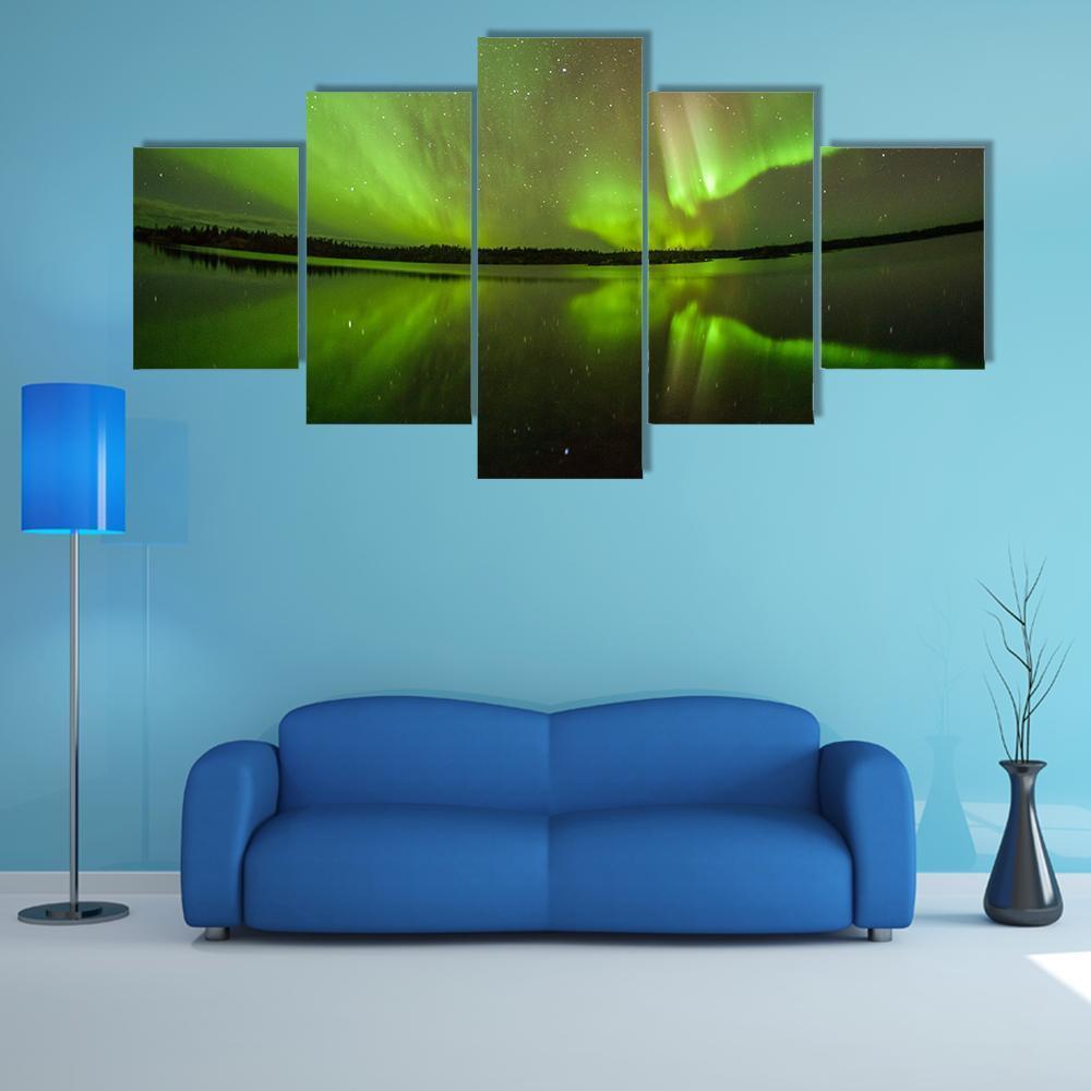 Northern Lights Aurora Borealis Canvas Wall Art-5 Star-Gallery Wrap-62" x 32"-Tiaracle