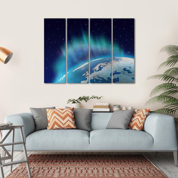 Northern Lights Over Planet Earth Canvas Wall Art-4 Horizontal-Gallery Wrap-34" x 24"-Tiaracle